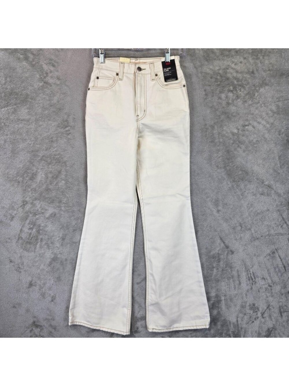 Levis Premium 70s High Flare High Rise Jeans Womens 25 X 32 Cream Rigid Denim